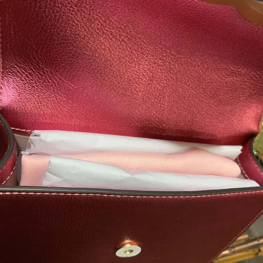 Kate Spade Bijou Barbie Pink Metallic Pebble Leather Top Handle Crossbody Bag - Picture 4 of 11